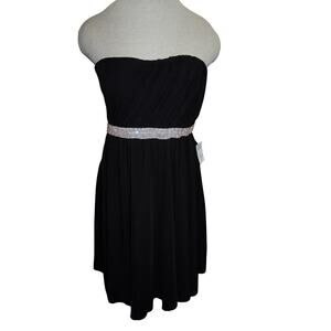 Vintage Janté Black Strapless Dress Rhinestone Waistband Made in USA Size L